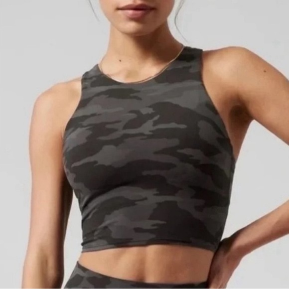 NEW Athleta Conscious Crop Bra A-C Cup in Black Camouflage Yoga Padded Tank Top - Picture 1 of 7